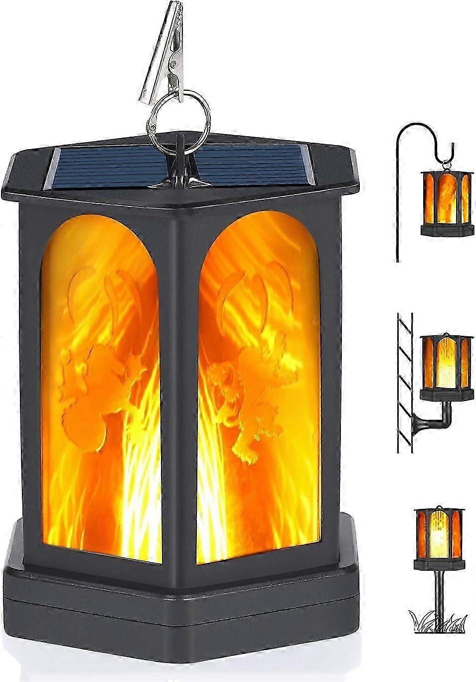 Solar-Powered Outdoor LED Lantern with Dusk-to-Dawn Sensor and Warm White Dancing Light Effect