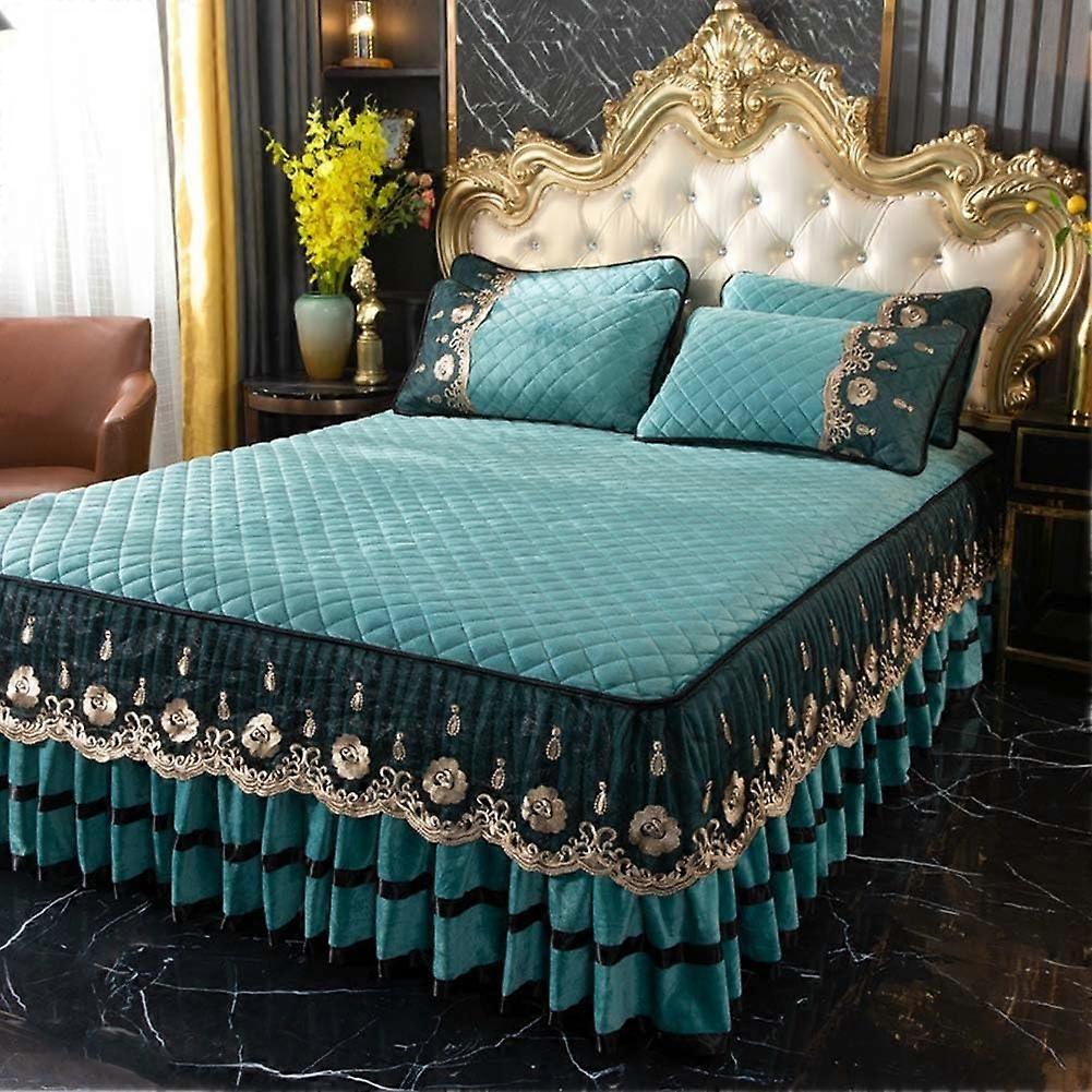 Ruffled Bedding Sheet Set with Quilted Wrap Around Bed Skirt for Queen Size Bed, 2 Pillowcases, 150x200cm