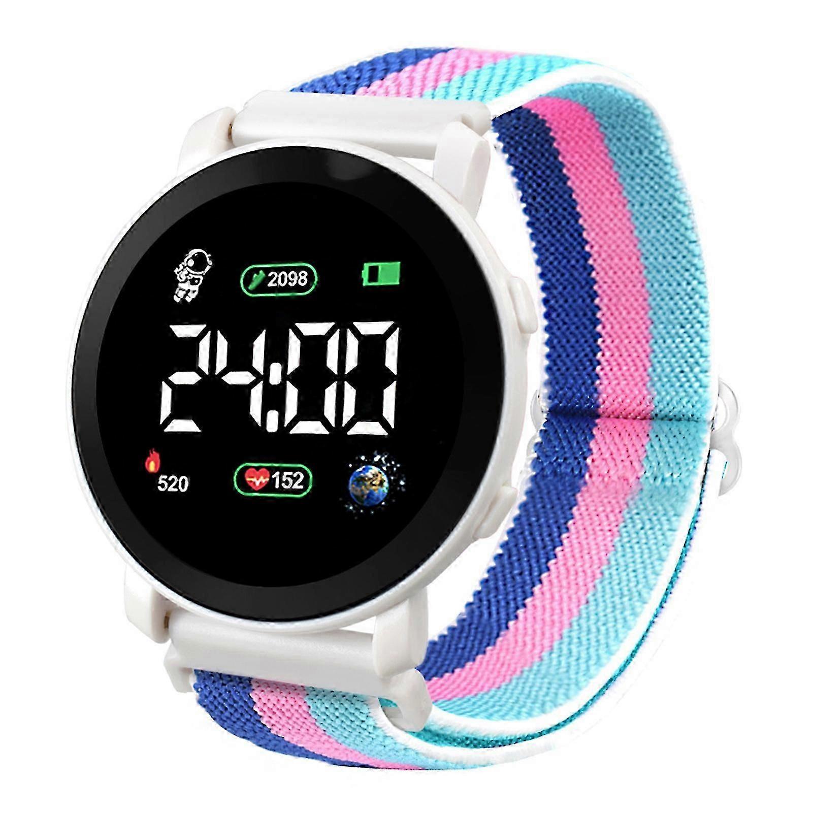 ledElectronic watch with elastic band, multi-functional luminous round dial, adjustable time./Date display woven electronic digital watch-LG