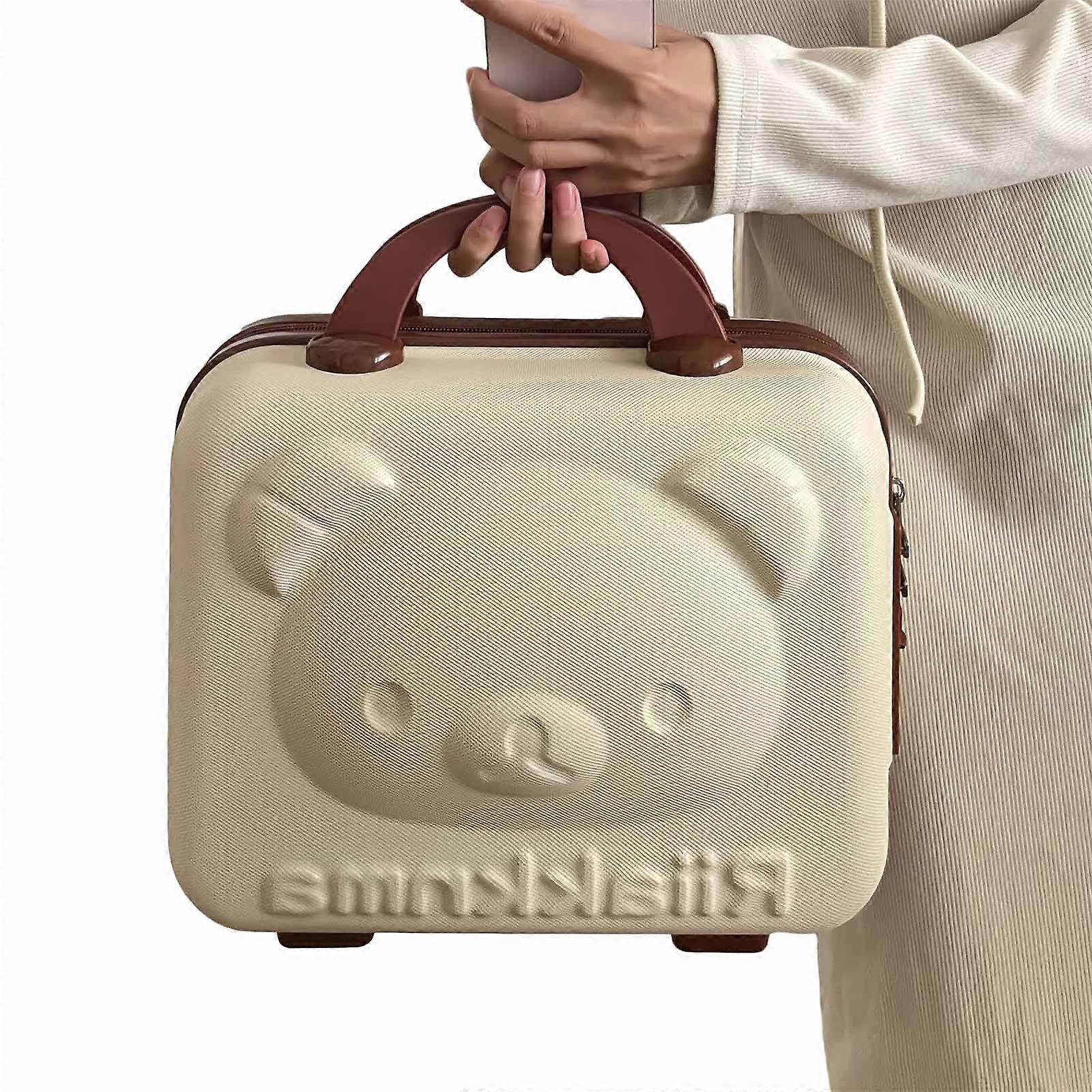 מזוודת תיק אחסון קטנה קלה לנסיעה קלה עם ארגונית איפור דוב חמוד בז'