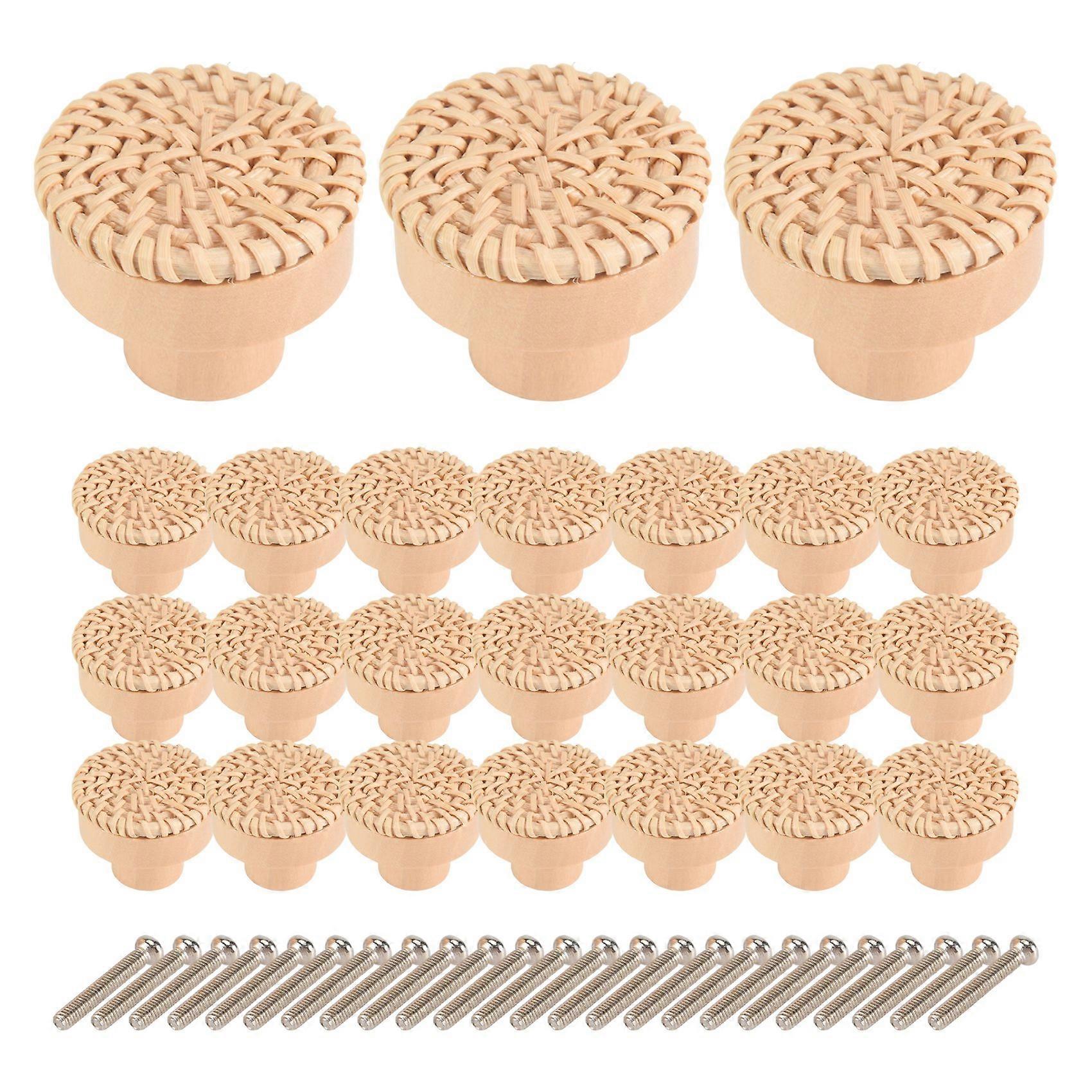 24Pcs Boho Rattan Dresser Knobs Round Wooden Drawer Knobs Cabinets Dresser Handles Hardware Pulls Cabinet Knobs