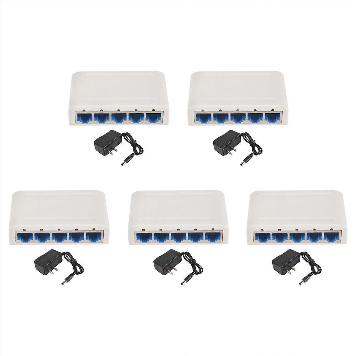 5X 5 Port Data Switch,Network Hub,Desktop Ethernet Splitter,Plug & Play Shielded Ports Fanless Quiet