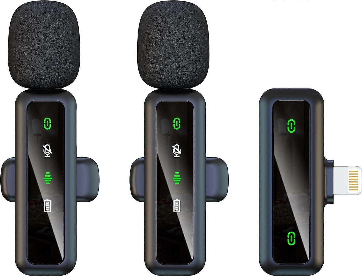 Mini Wireless Lavalier Microphone, 2 Pack Mini LED Display Lavalier Microphone for video recording