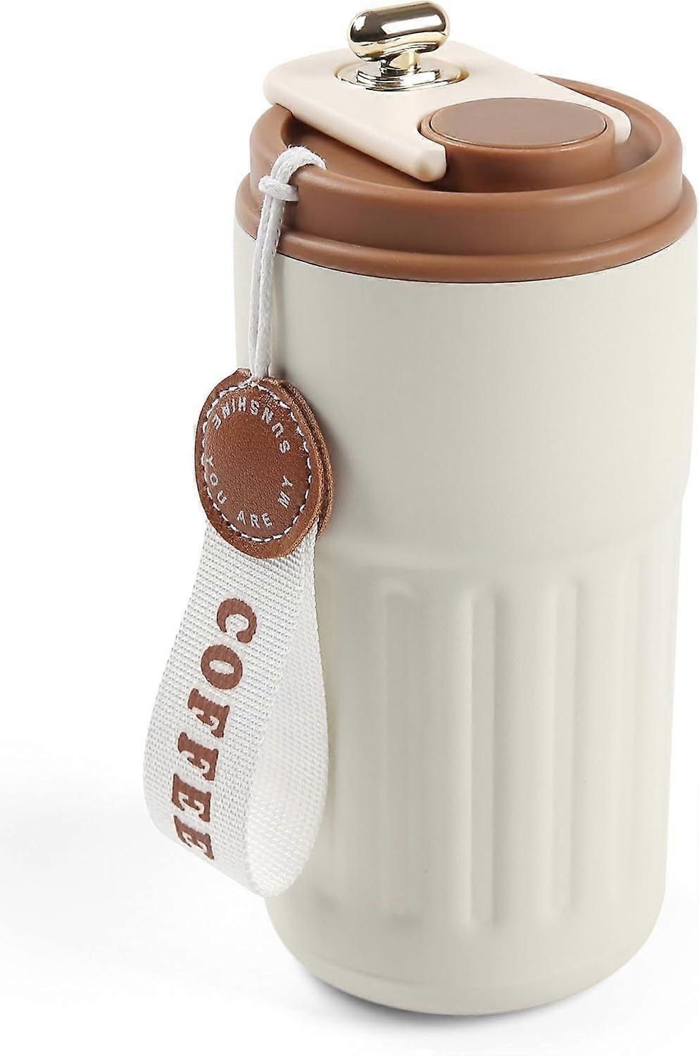 Generic Reusable 14oz Stainless Steel Travel Coffee Mug with Lid and Strap, Spill Proof, Keeps Hot