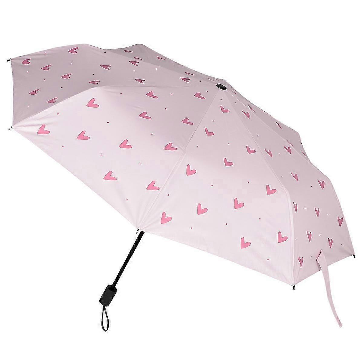 Ladies UV-Blocking Sun Umbrella with Heart Design Pink 100x68cm 1Pc