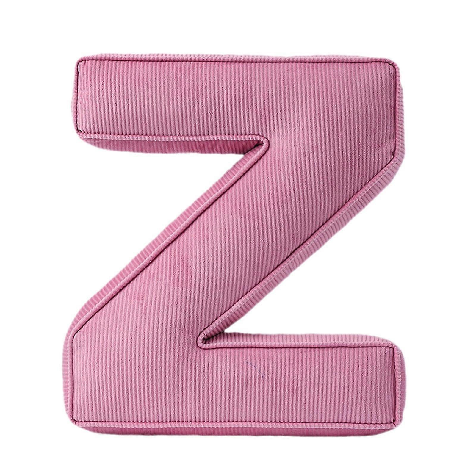 Pink Corduroy Alphabet Pillow Z Soft Cushion for Sofa Bed  Decorative Accent