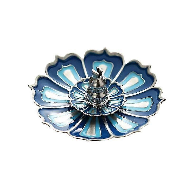 Lotus Incense Holder with Stick Tray, 2 in 1 Detachable Lotus Burner for Meditation Yoga Silver Blue