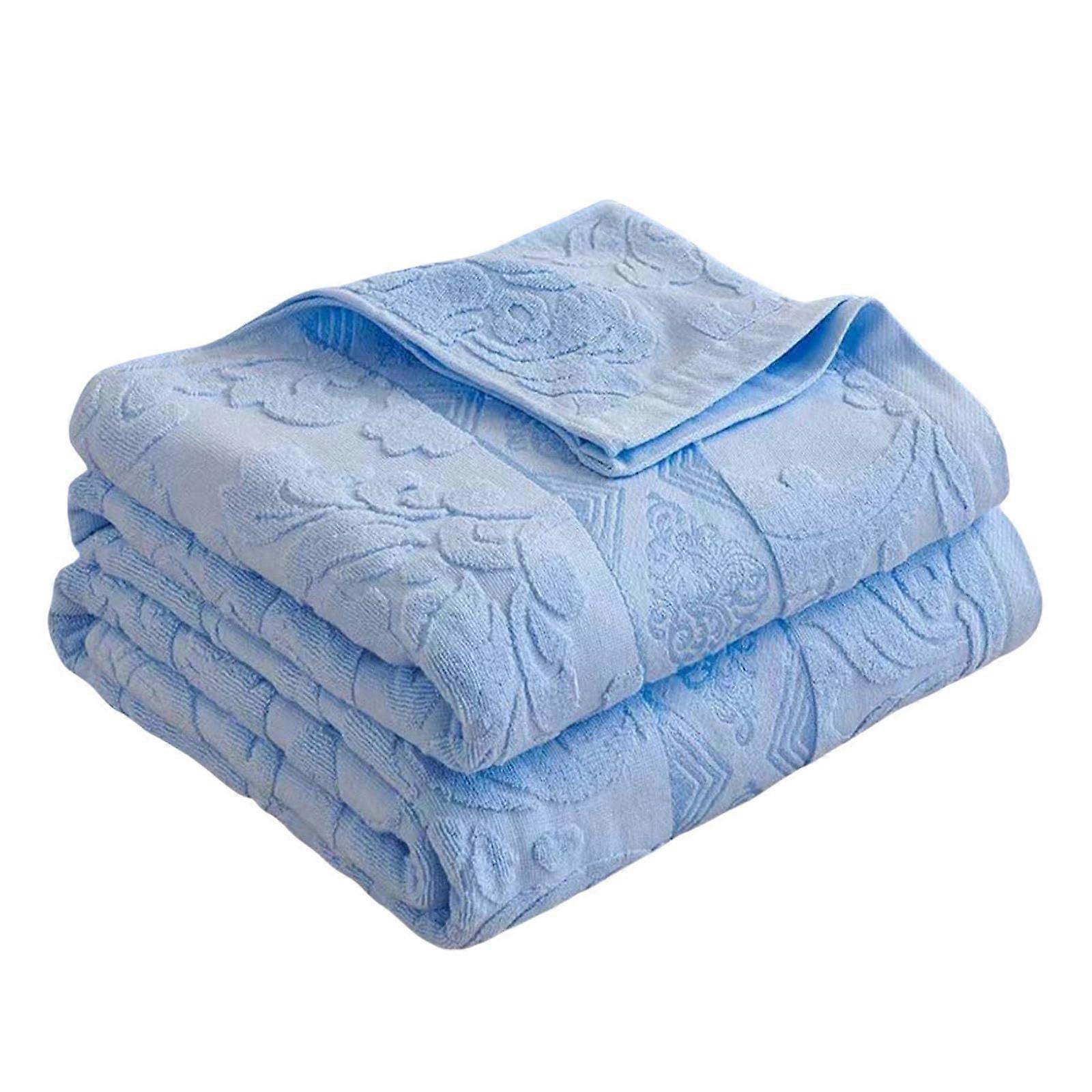 Soft Breathable Cotton Throw Blanket 150x200cm Lightweight Jacquard Sofa and Bed Blanket Light Blue