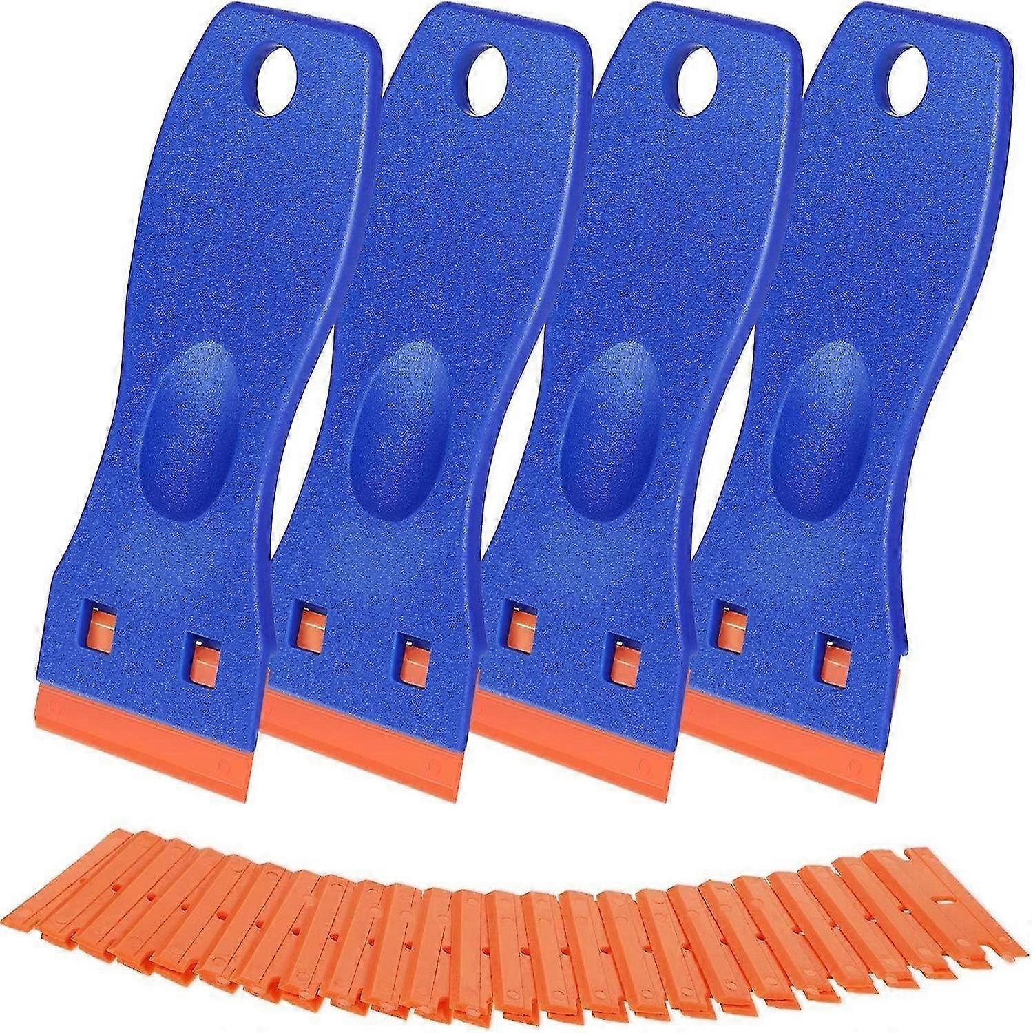 4 Pcs Plastic Razor Scraper Tools with 100 Pcs Plastic Razor Blades Sticker Remover Scraper for Decals