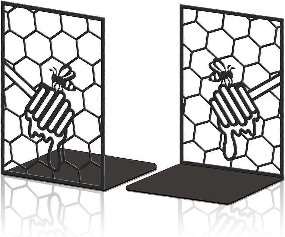 2pcs Large Book End Honeycomb and Bee Heavy Duty Bookends Decorative Book Ends Used on Desk Office Home Library School for Shelf Decor