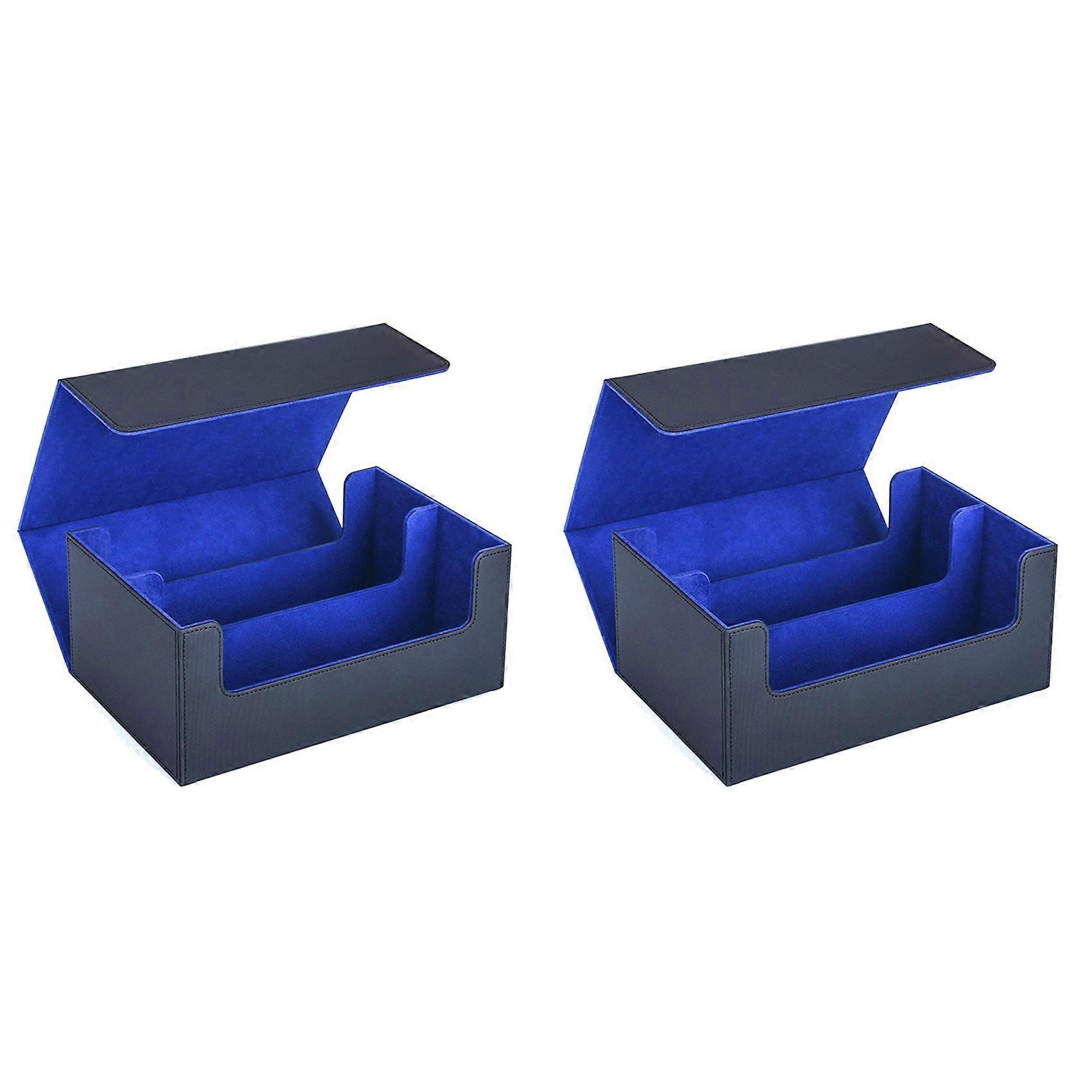 2X Multifunction Card Box Card Case Organizer Storage Box Top Side-Loading Deck Case Game Cards Hobbies,Black+Blue