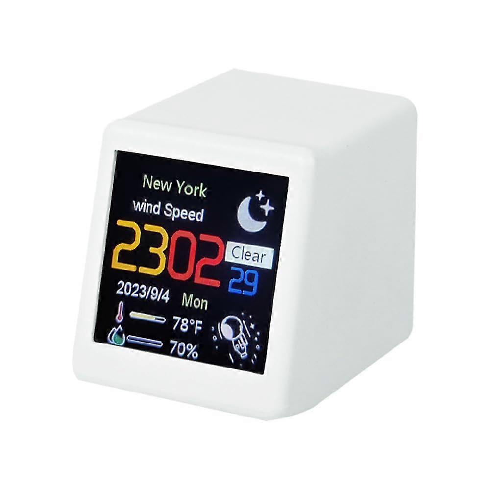 Smart WiFi Weather Station with Clock, Calendar, Temperature Humidity, Wind Speed, GIF Animation White