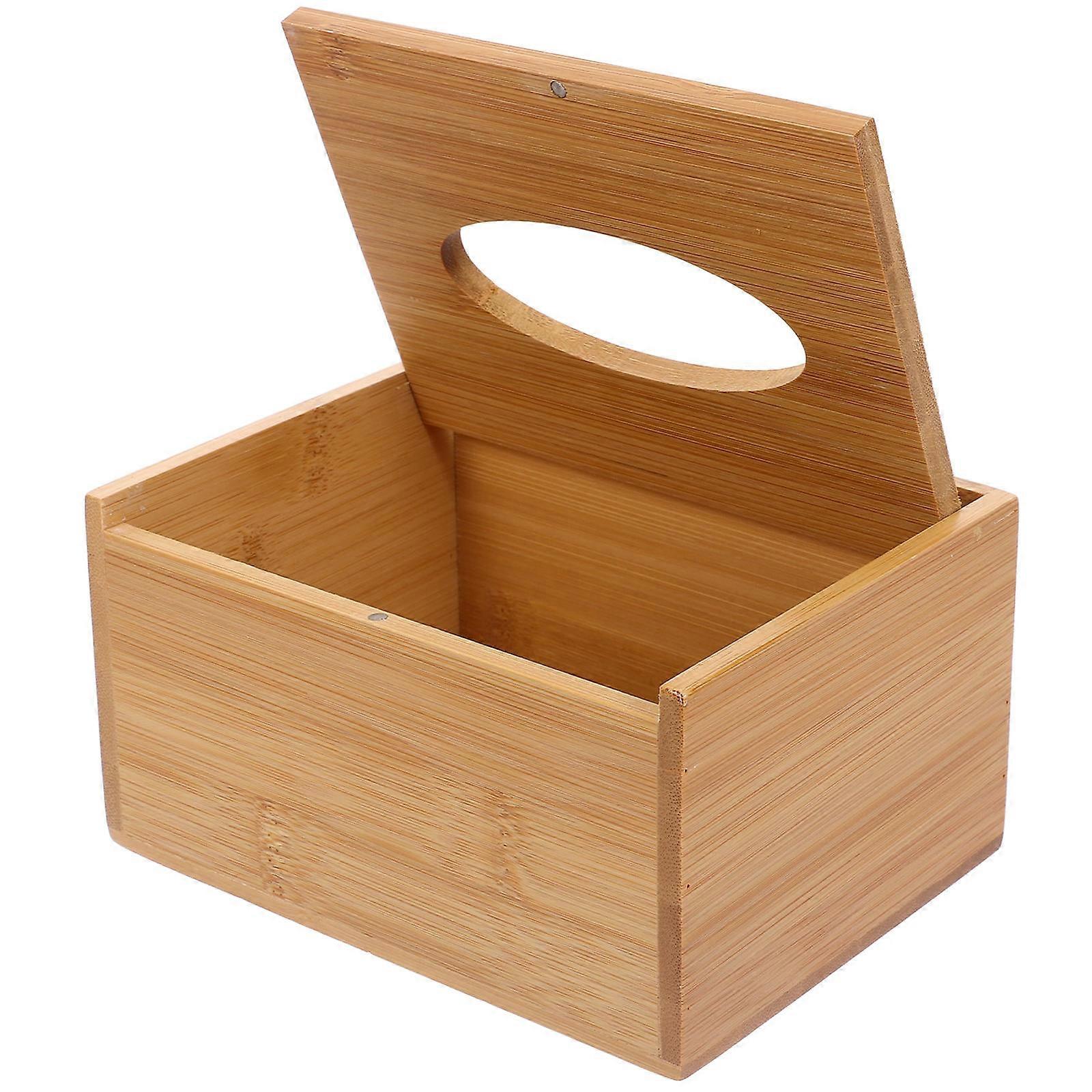 Tissue Box Holder Bamboo Material for Storage Use Rectangular Khaki Color