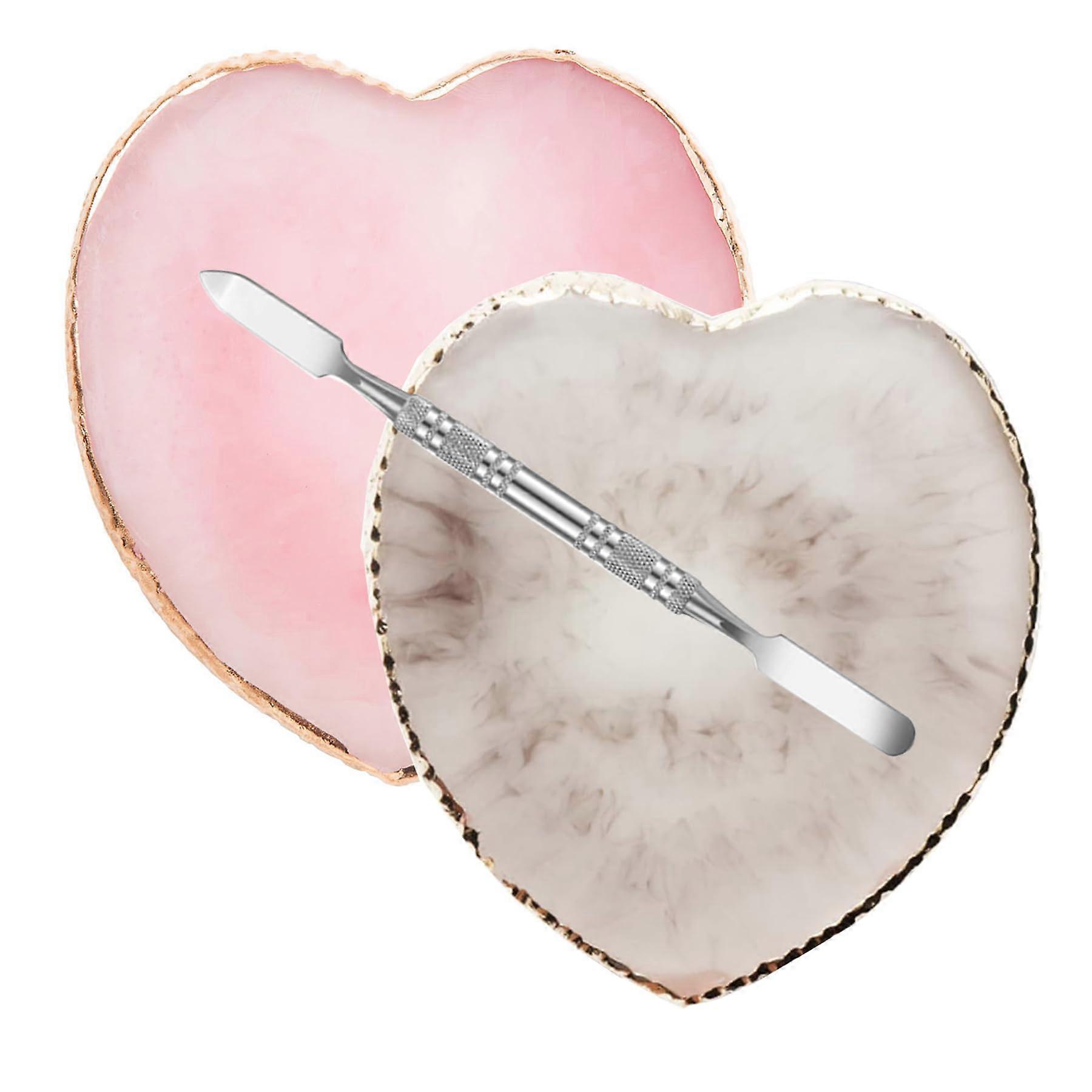 2 Pcs Resin Nail Art Palette with Spatula, Nail Polish Mixing Plate for Custom Colors, Gray and Pink