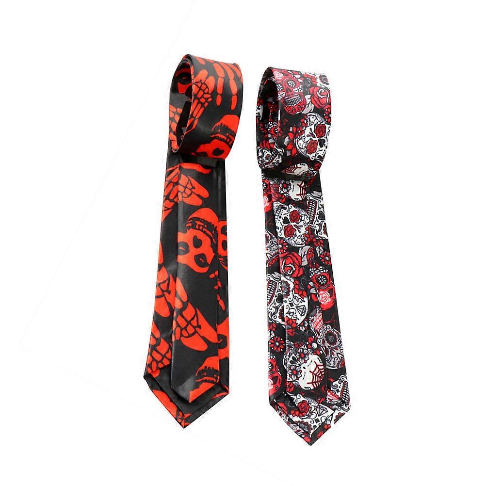 Skull Pattern Necktie for Halloween Decoration 2Pcs Assorted Color