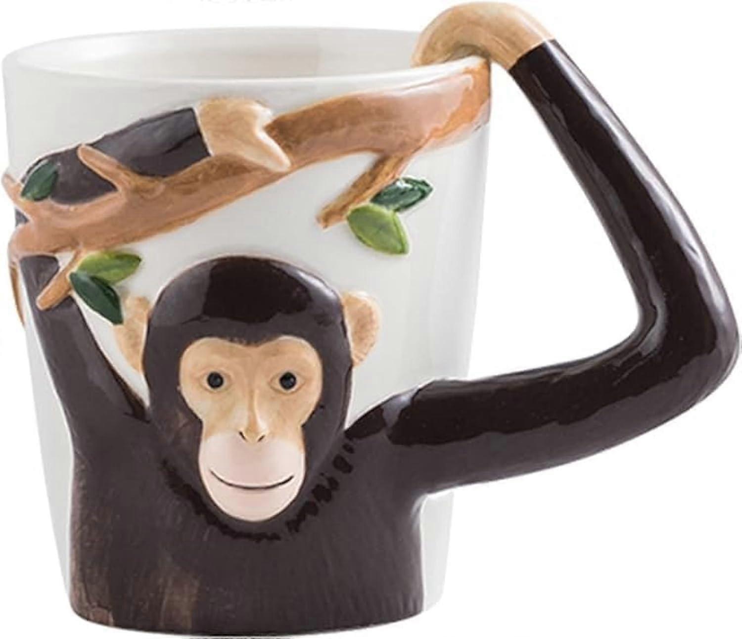 3D Monkey Ceramic Coffee Mug Funny Tea Cup with Handpainted Design Dishwasher Microwave Safe