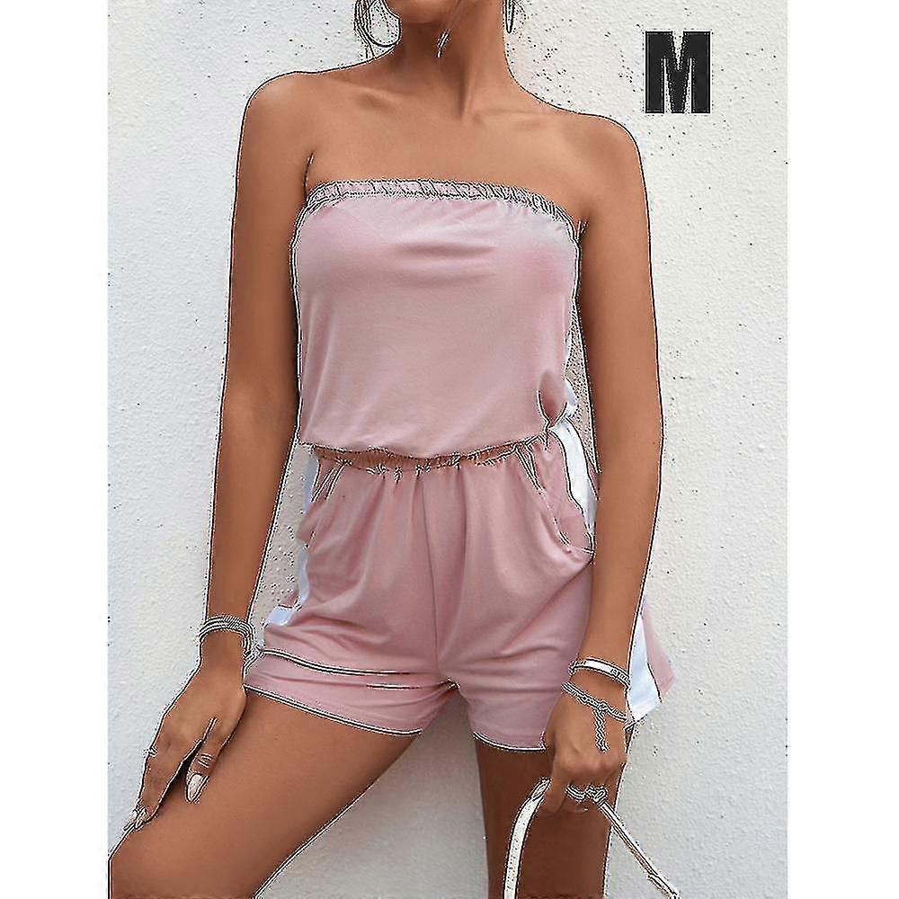 Strapless Skintight Jumpsuit Solid Color Tops Sleeveless Short Splicing Type