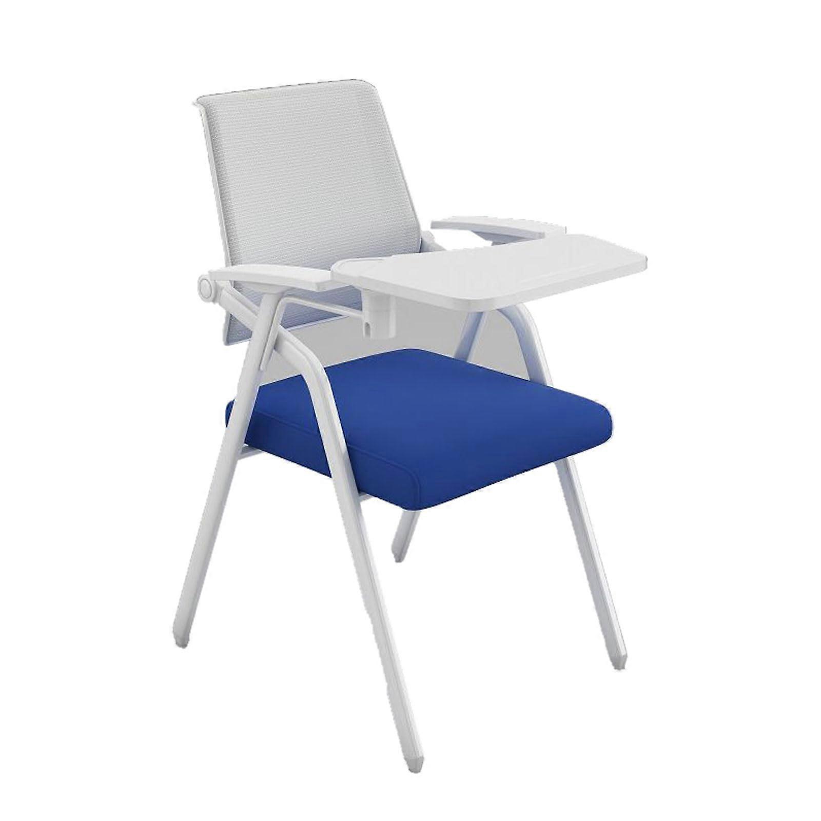 Stackable Conference Room Chairs with Tablet Arm, Foldable Mesh Back and Lumbar Support White Blue