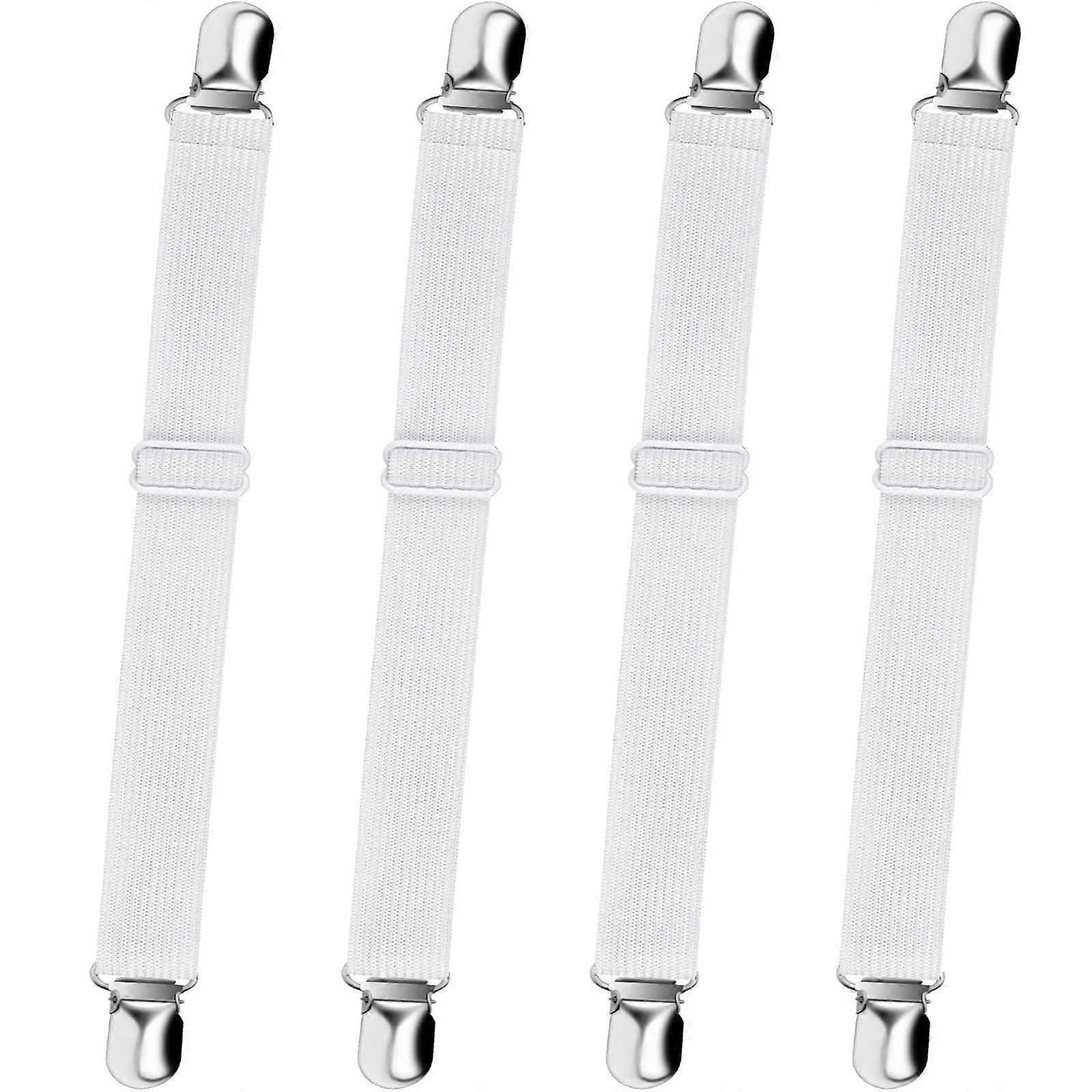 Bed Sheet Straps Adjustable Elastic Fitted Corner Holders NonSlip Fasteners Clips for All Bed Sizes White 4Pcs