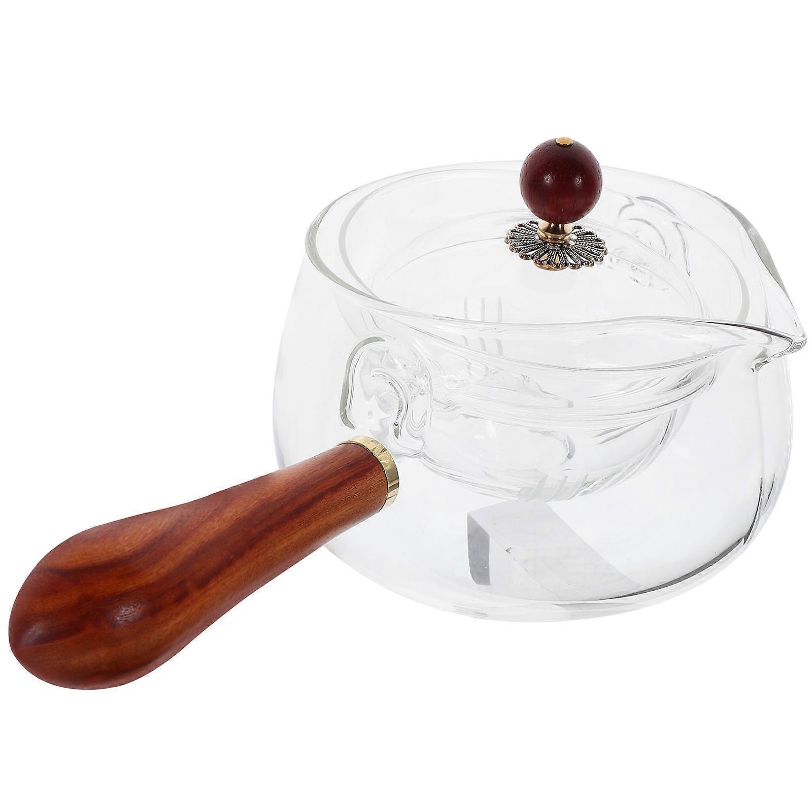 Household Transparent Teapot Rotatable Tea Pot Made for Tea Time Comfortable Side Handle 1Pcs
