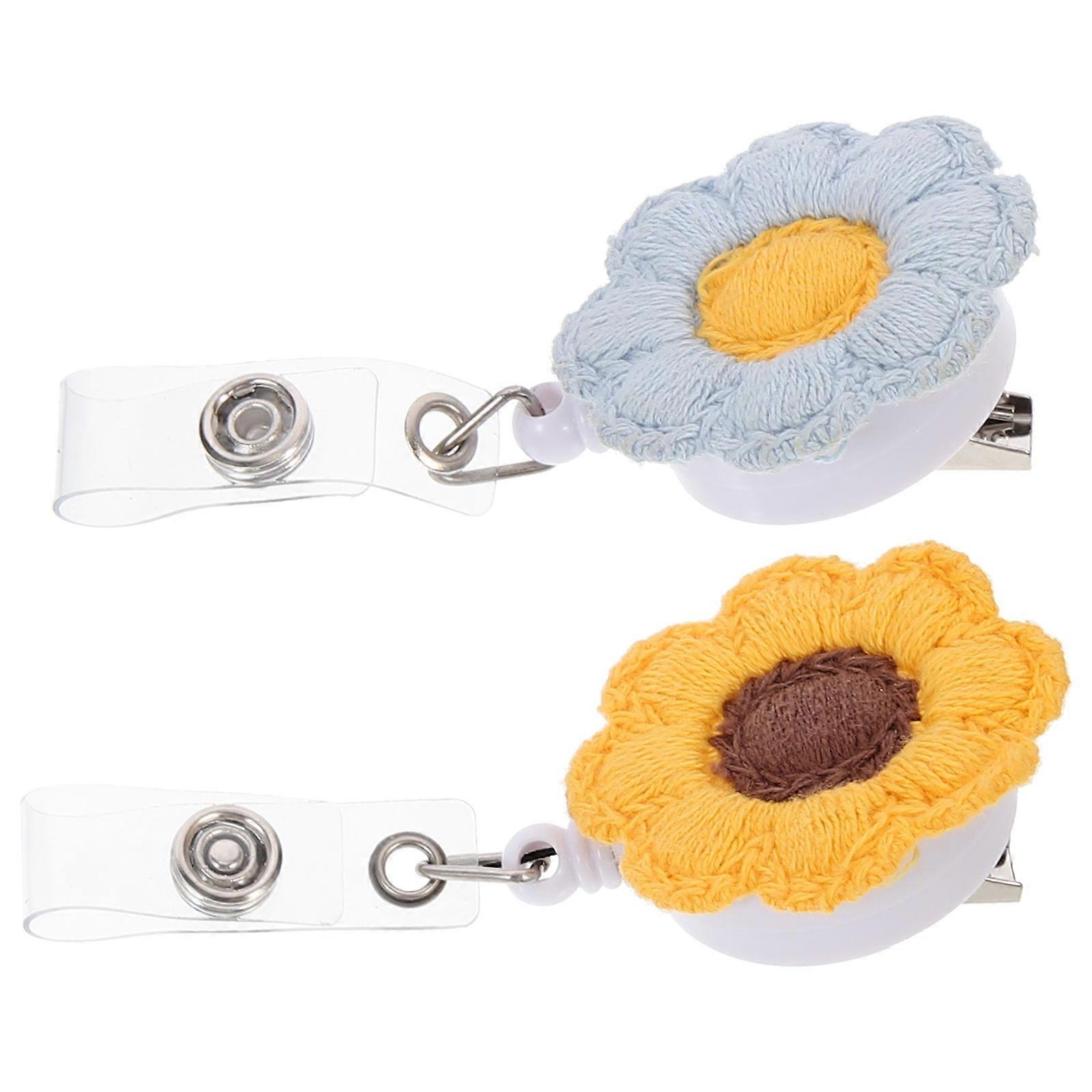 Practical Sunflower Shape Badge Holder Retractable Badge Reel Clip 2Pcs