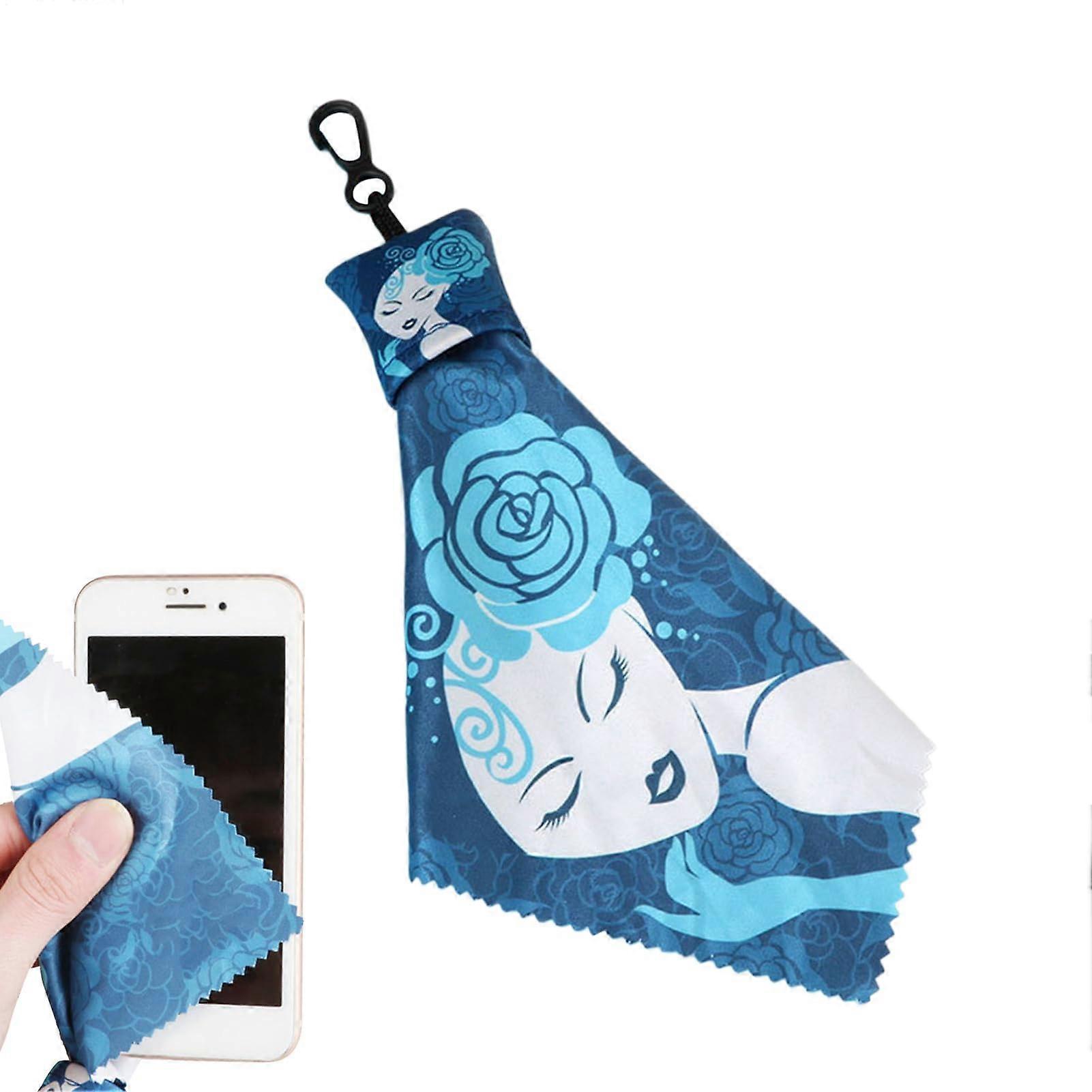 Microfiber Glasses Cleaning Cloth with Keychain, Reusable Screen Wipes Floral Pattern for Lens
