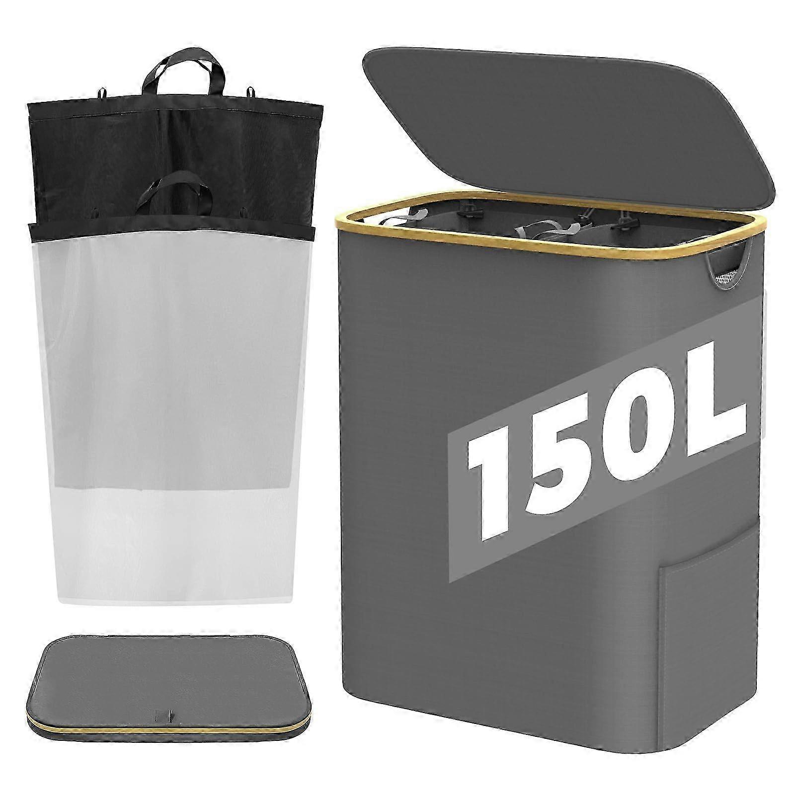 26-27 Large 150L laundry hamper with lid, 2 sections