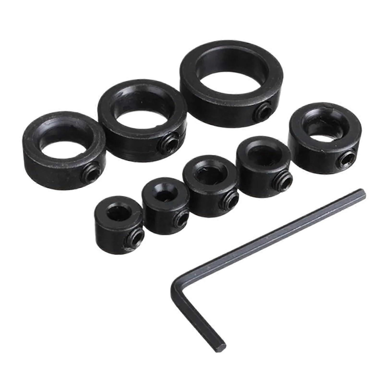 Drill Stop Collar Set 8 Piece for Woodworking with Hex Key, Adjustable Depth Stop Rings 316mm