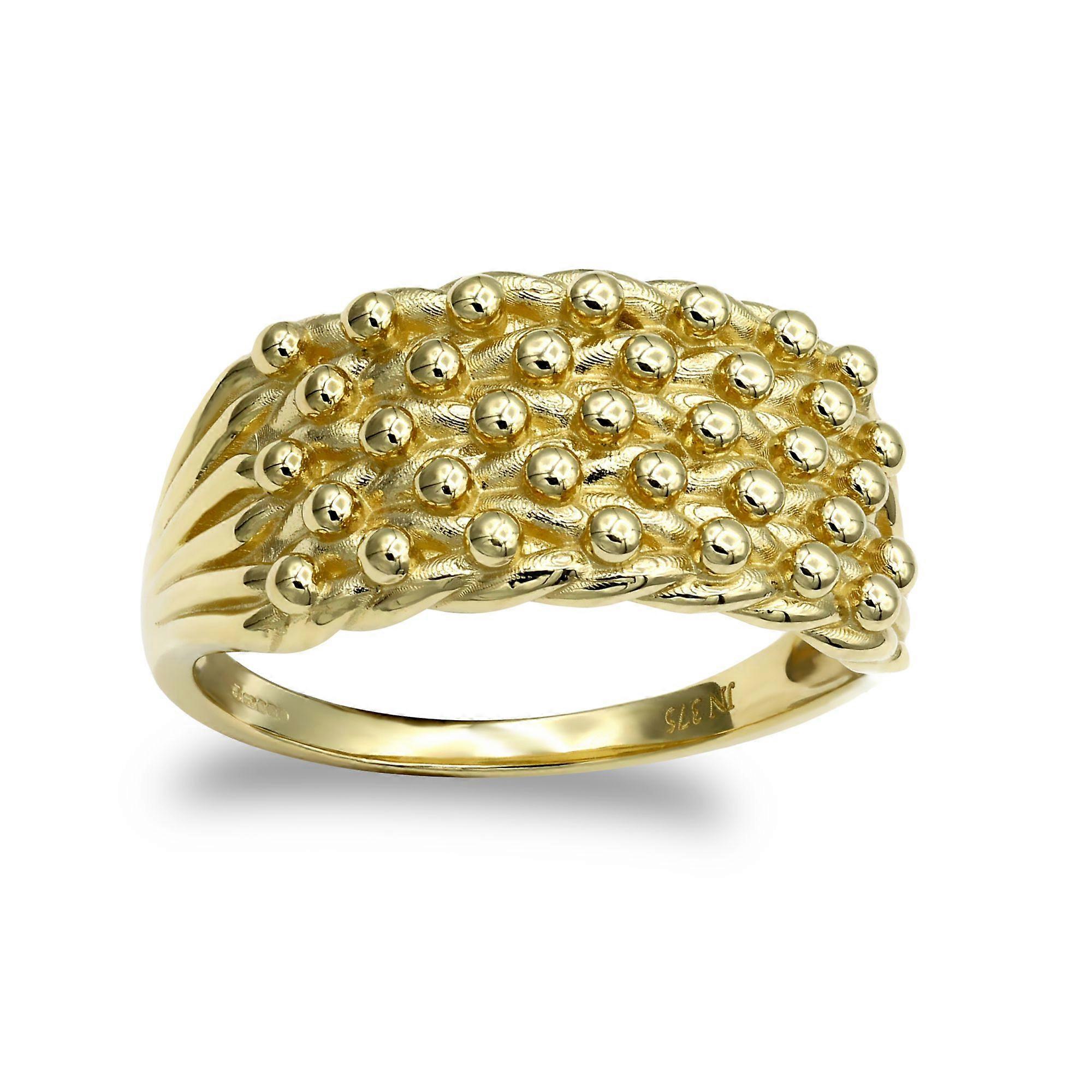 Jewelco London 实心印记镀金 925 纯银 5 排乔治三世国王守卫绳边环 10 毫米