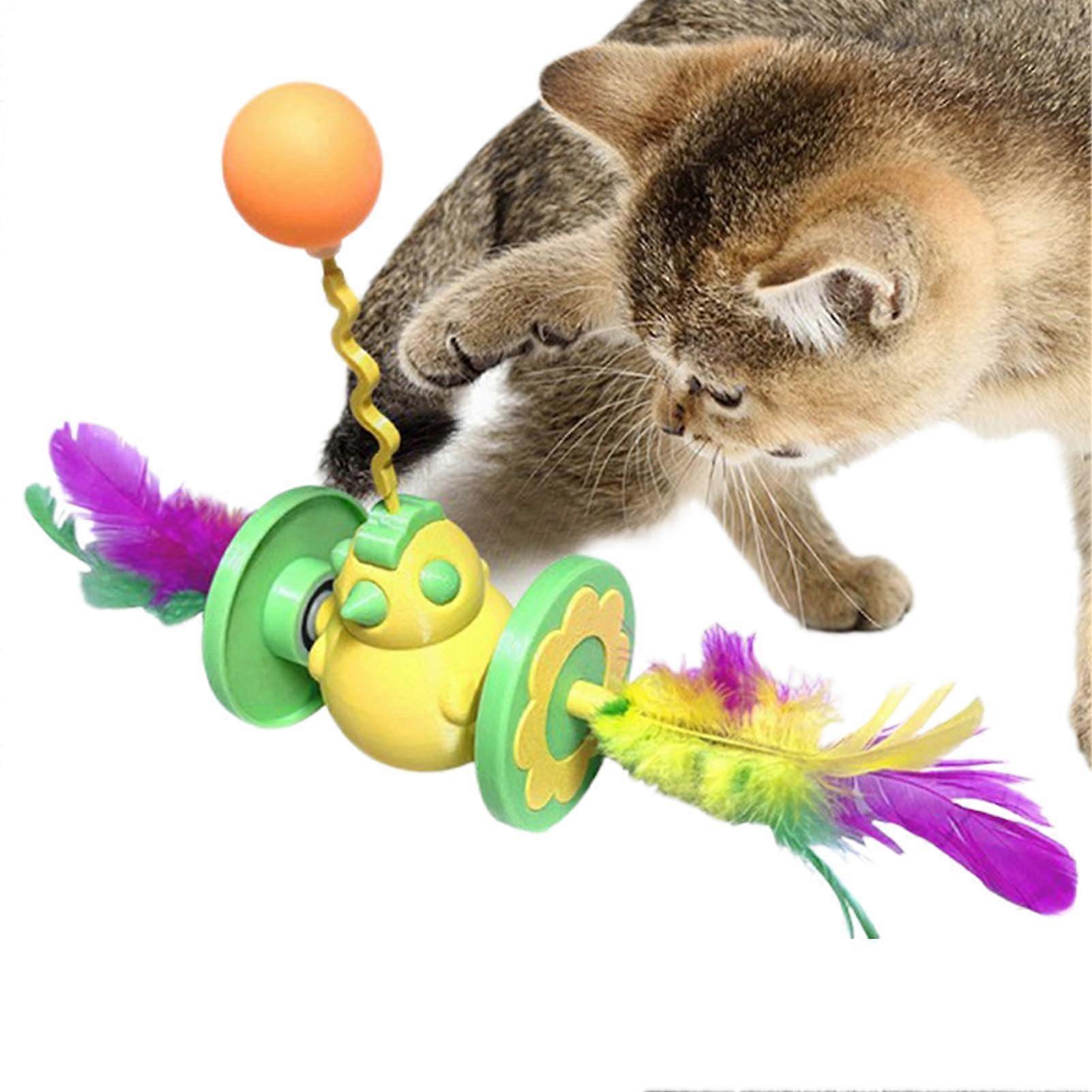 Interactive Feather Cat Toy with Chick Design, 360° Rolling and GravityActivated Wobble Motion
