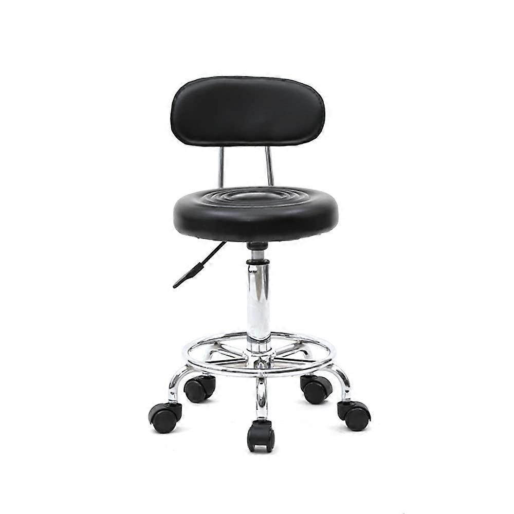 Adjustable Drafting Stool with Wheels PU Leather Bar Stool with Foot Rest for Office Salon Black