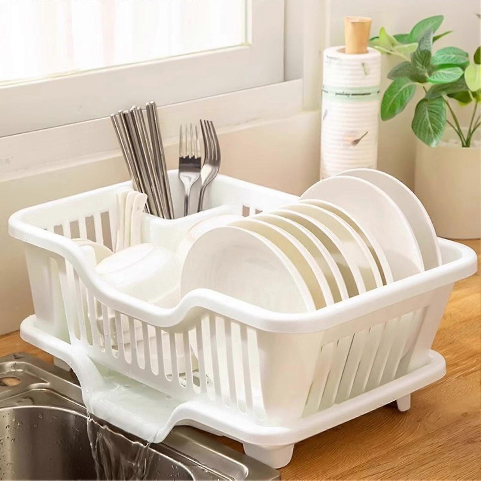 Plastic Dish Drying Rack with Utensil Holder, Compact Kitchen Organizer for Small Countertops