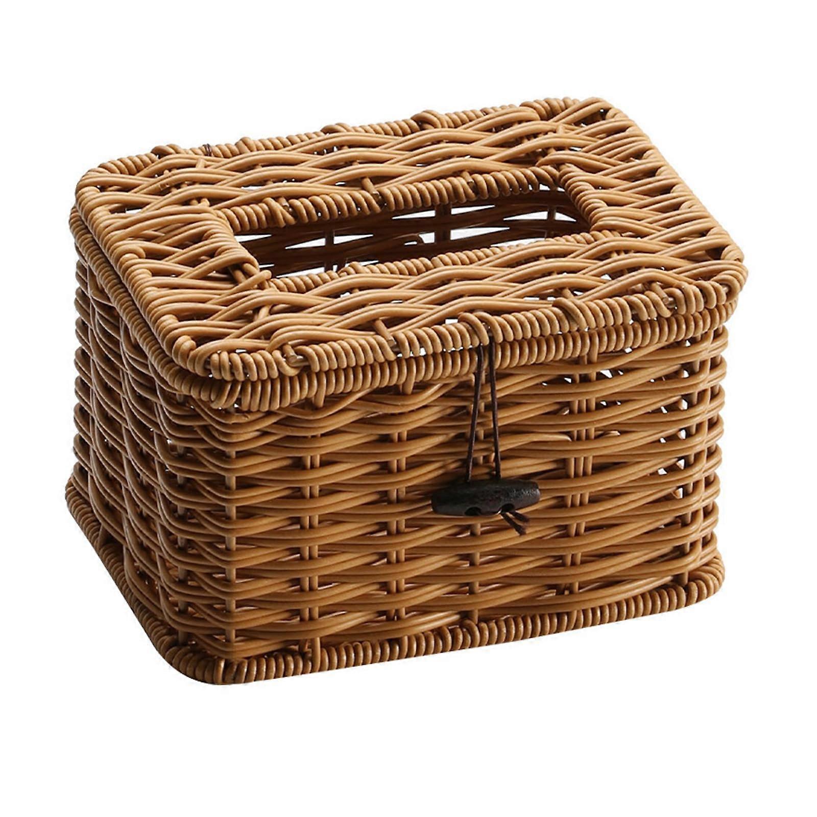 Rattan Tissue Box Cover, Decorative Woven Rectangular Holder with Stylish Design and NonSlip Base