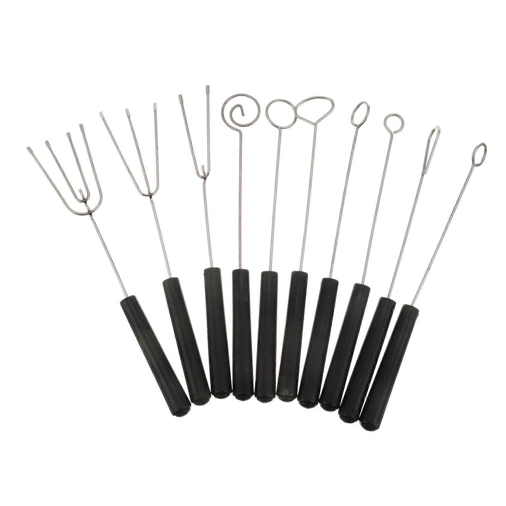 10Pcs Stainless Steel Chocolate Dipping Fork Set with Multiple Shapes for Candy Making and Cake Decorating