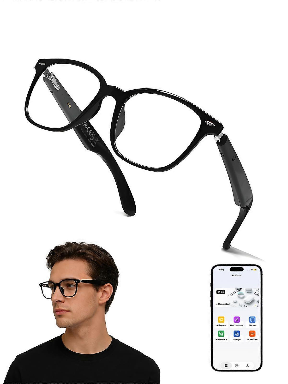 Smart Glasses with Realtime Translation, Bluetooth Audio, Blue Light Blocking for Travel and Work