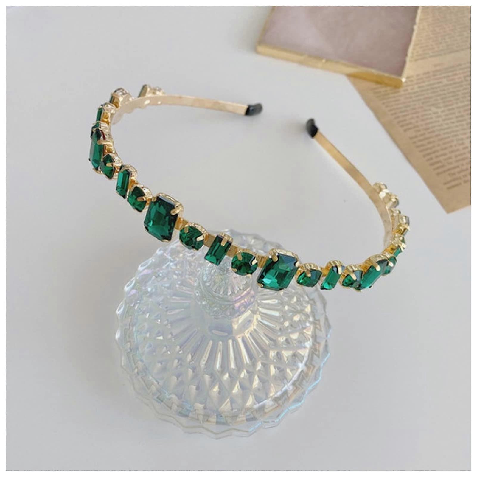 Rhinestone Headband for Women NonSlip Zigzag Retro Hairband Birthday Party Decorative Accessory B Green