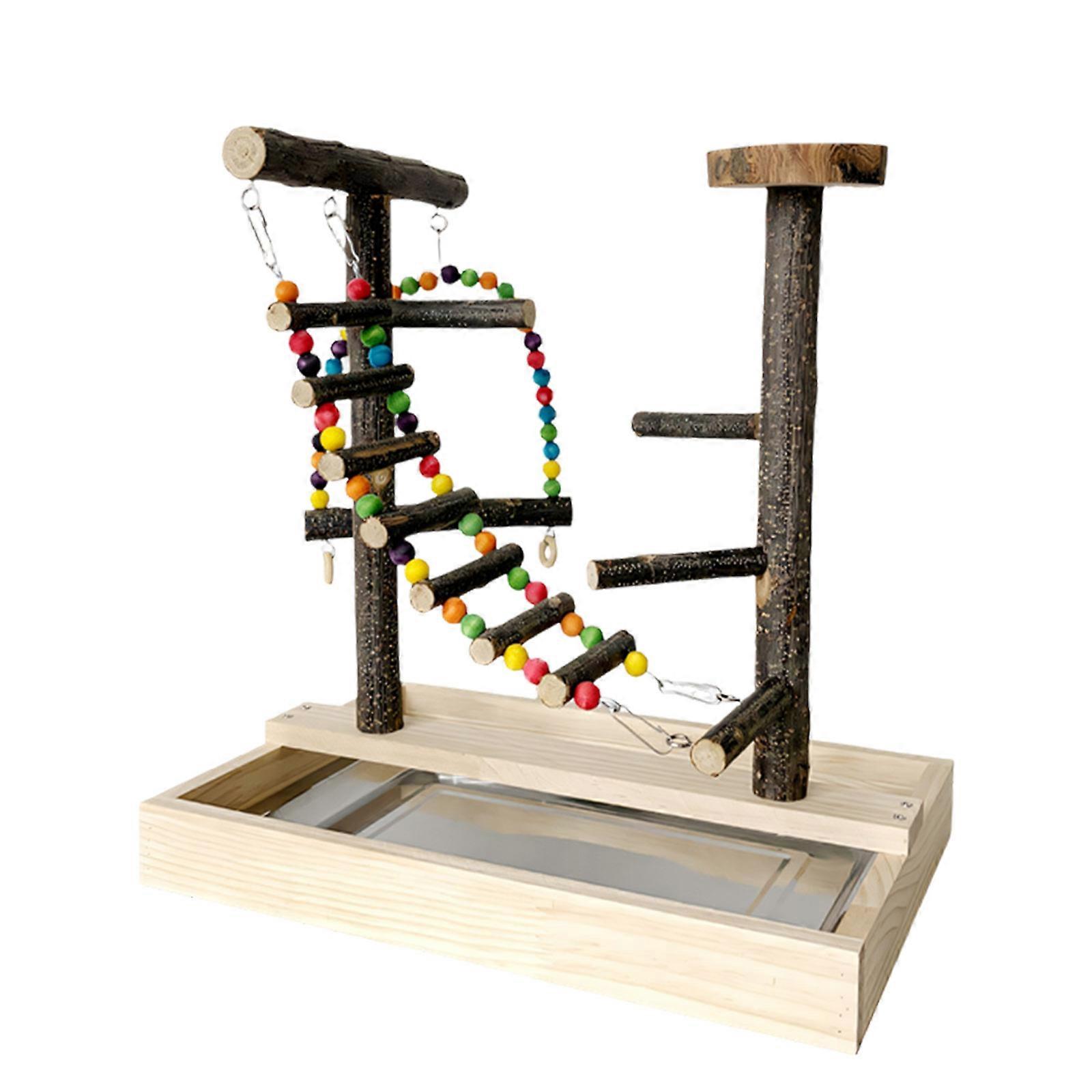 Interactively Bird Training Platform With Adjustable Height Colorful Beads Multifunctional Parrots Playgrounds Multicolor