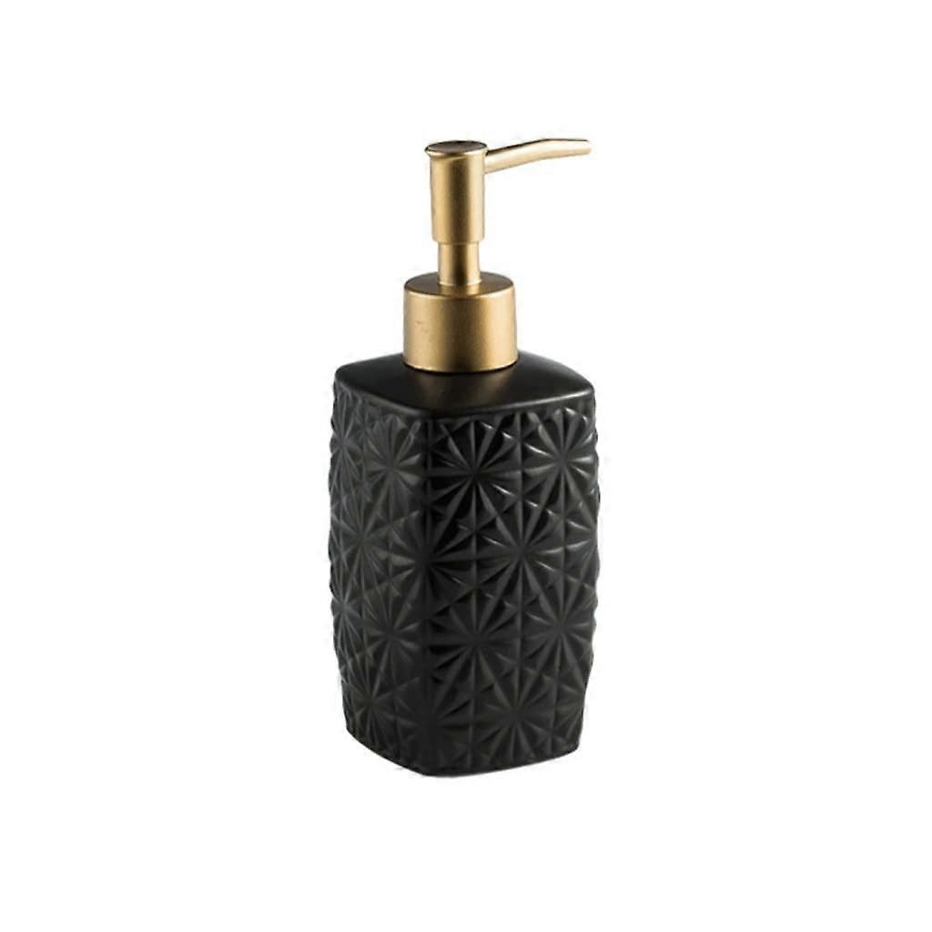 Black Ceramic Soap Dispenser 310ml Embossed Refillable Lotion Bottle for Modern Bathroom