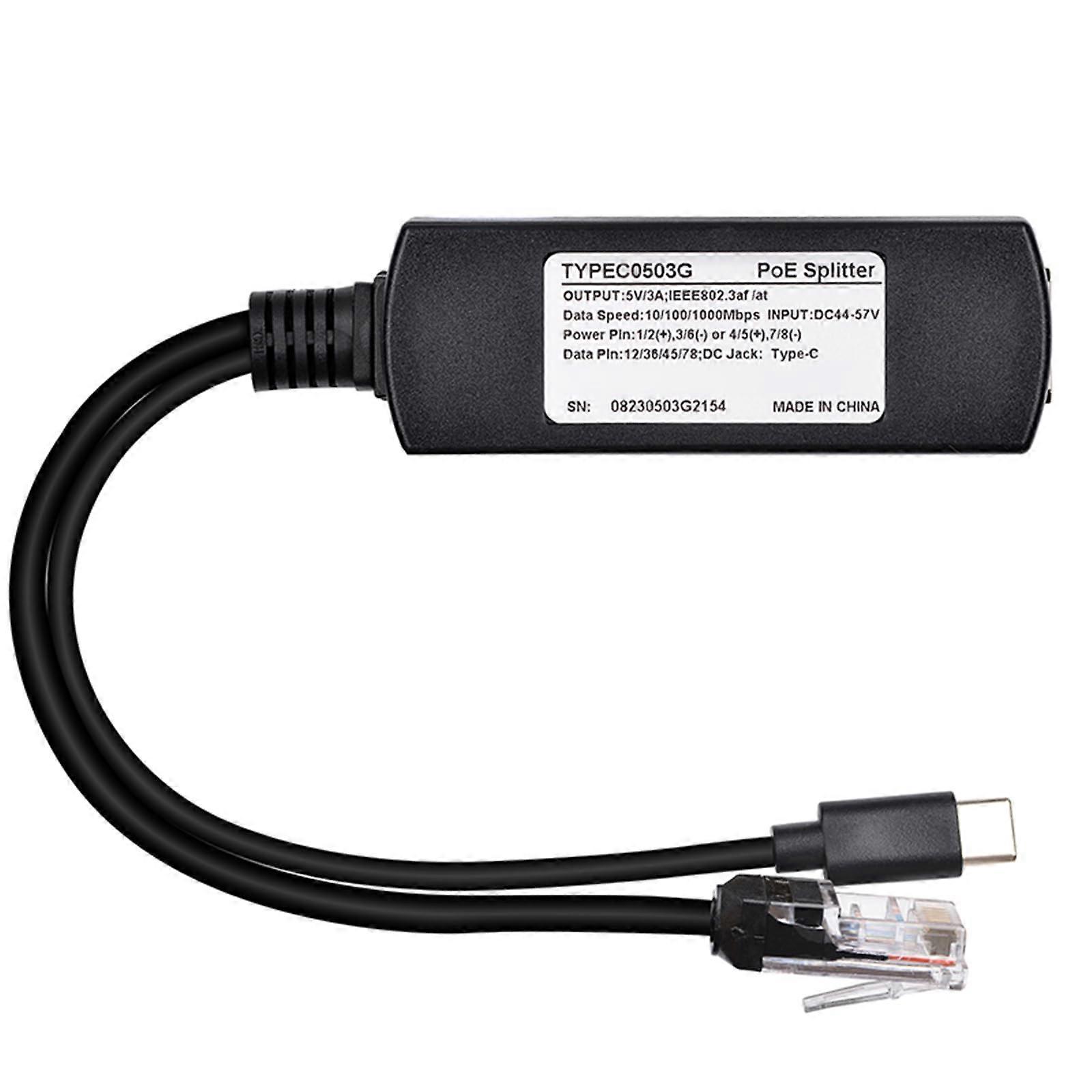 PoE Type C Splitter Gigabit Adapter with 15W Output for IP Cameras and Cable Clutter Reduction