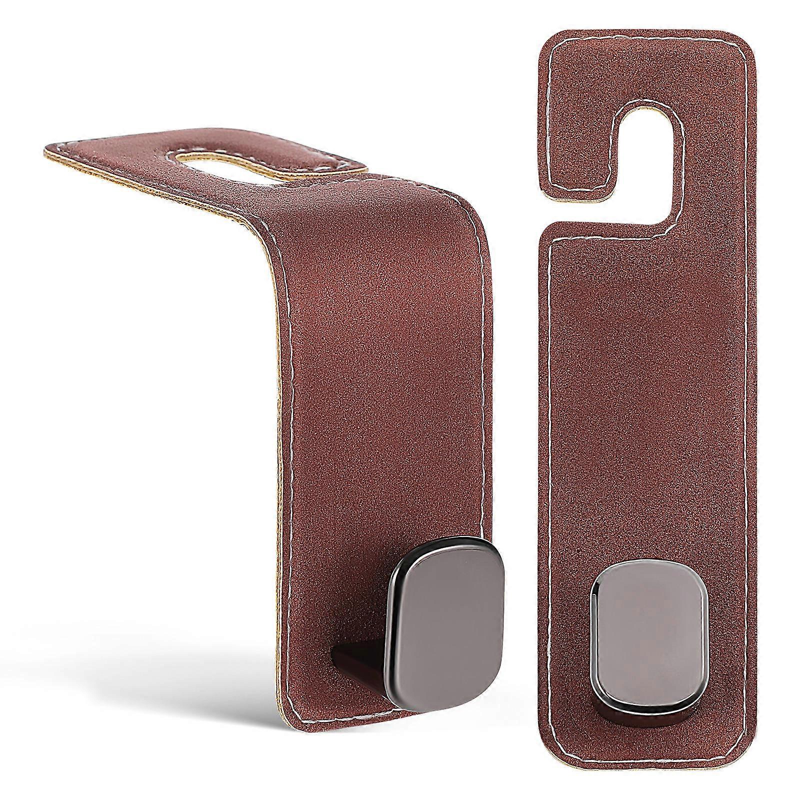 Metal Headrest Hook for Car Use Includes 2Pcs Brown Purse Hangers