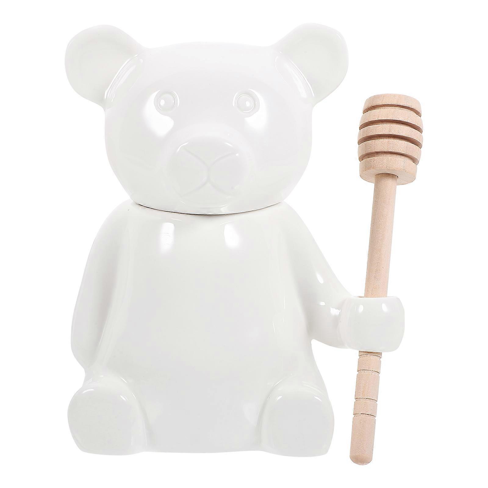 Ceramic Honey Pot with Dipper Bear Shape Honey Jar 1Set for Kitchen