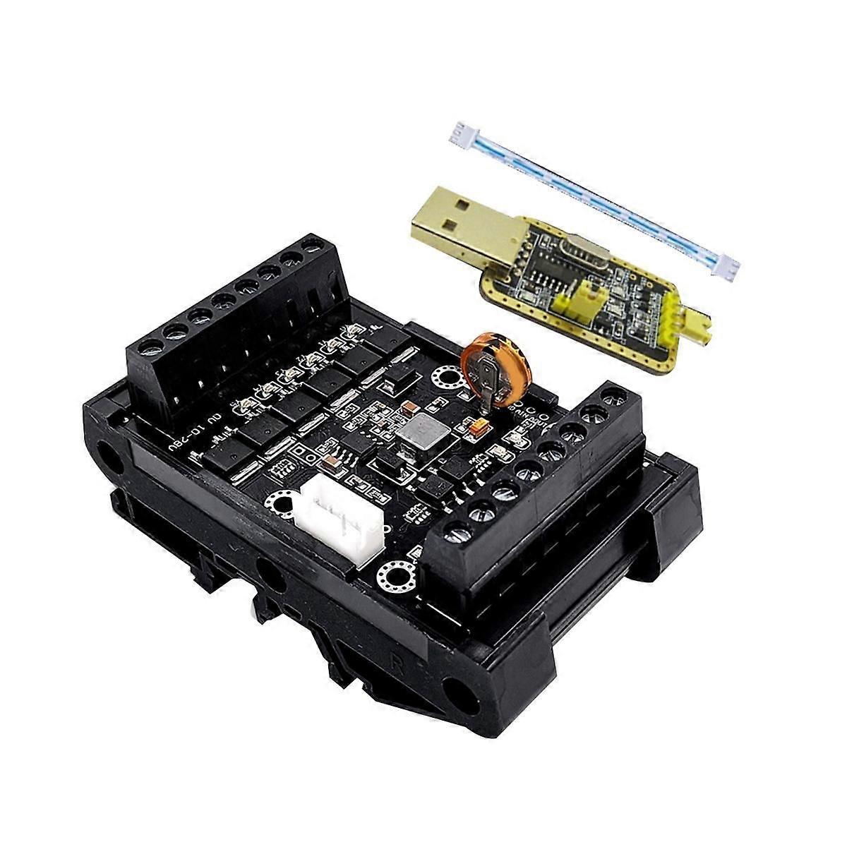 FX1N-14MT Industrial Control Board + Case + USB-TTL Cable Module Analog Input/Output with Guide Rail