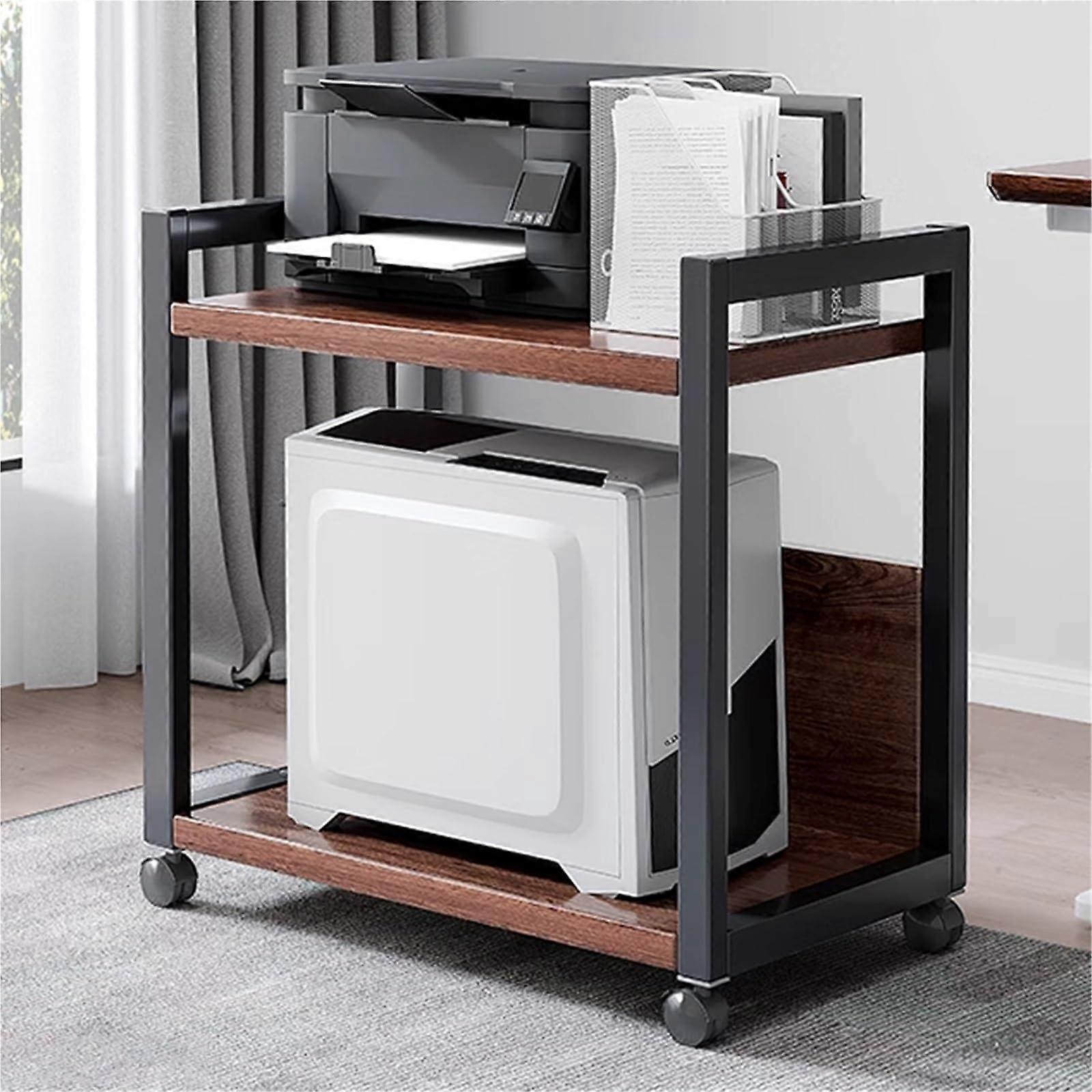 Under Desk Printer Stand with Wheels, 2Tier Rolling Storage Shelves, Dark Finish, SpaceSaving