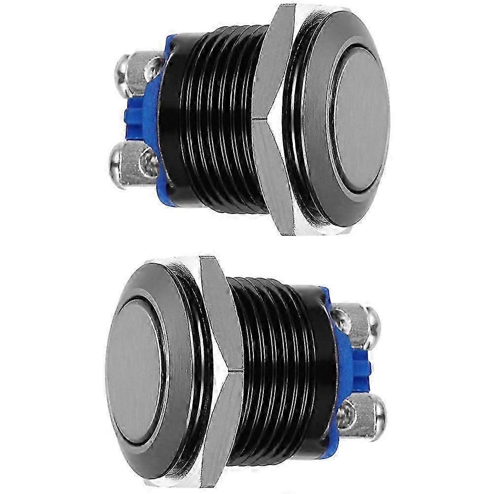 Metal Push Button Reset Momentary Switch for Door 2Pcs Black Plastic