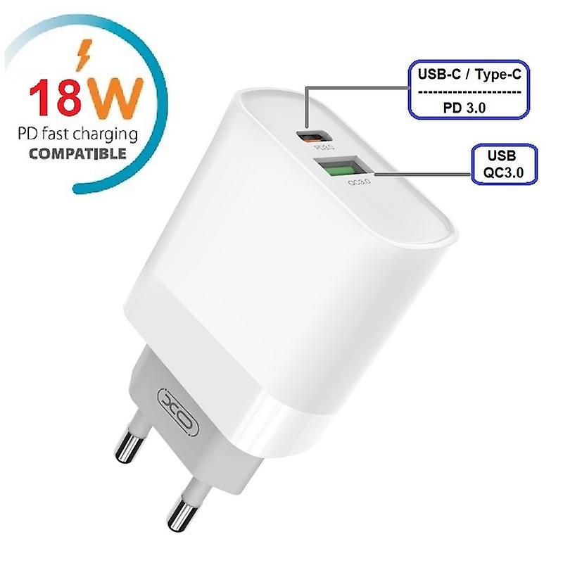 Hurtiglader for iPhone / Samsung 18W PD USB-C vegglader 