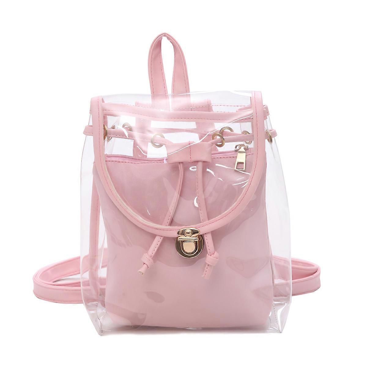 Backpack Transparent Double Layer Handbag for Storage Use Pink Candy Color