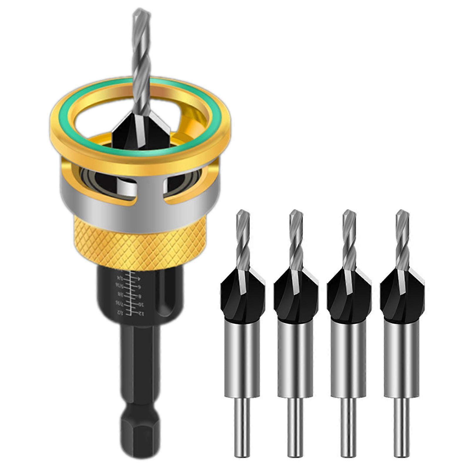 4 Flute Countersink Drill Bit Set Adjustable Depth Limit Step Drill for Concealed Screw Counterbore