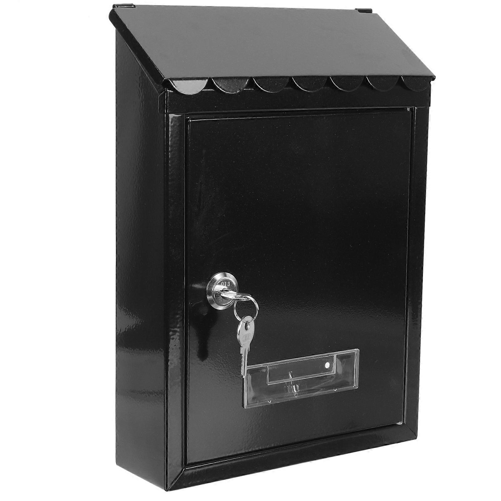 Lockable Wall Mount Mailbox for Storage Use Black Iron Post Box
