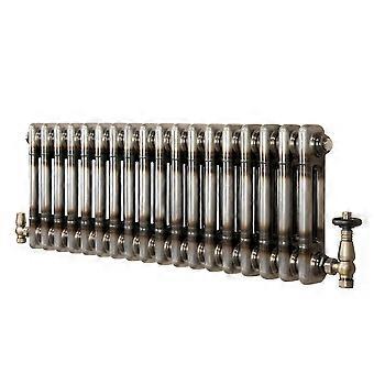 Traditional 2 Column Radiator & Valves - 600 x 830mm - Raw Metal