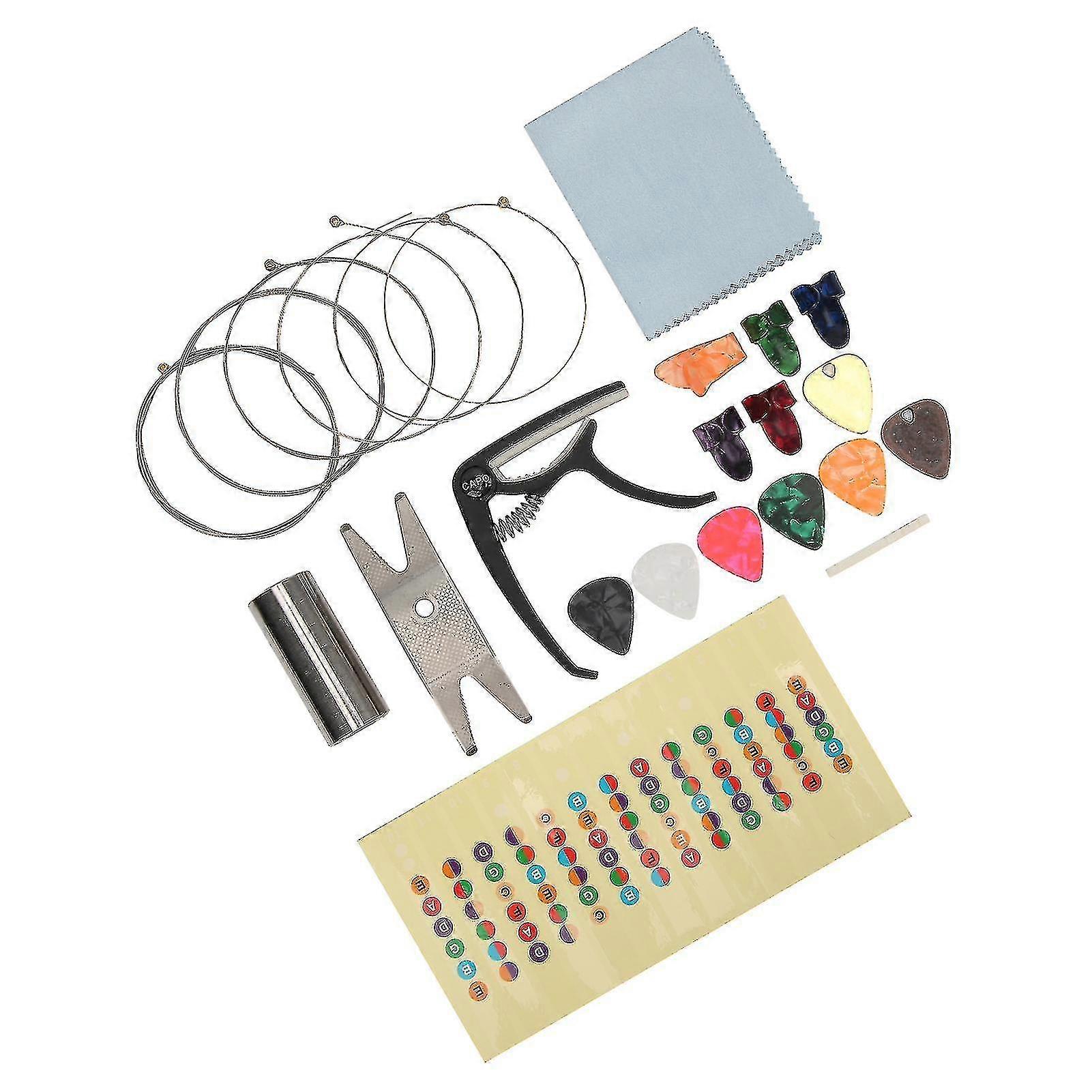Electric Guitar Accessory Kit Replacement Pack with Tuner Capo String Wrench Scale Sticker